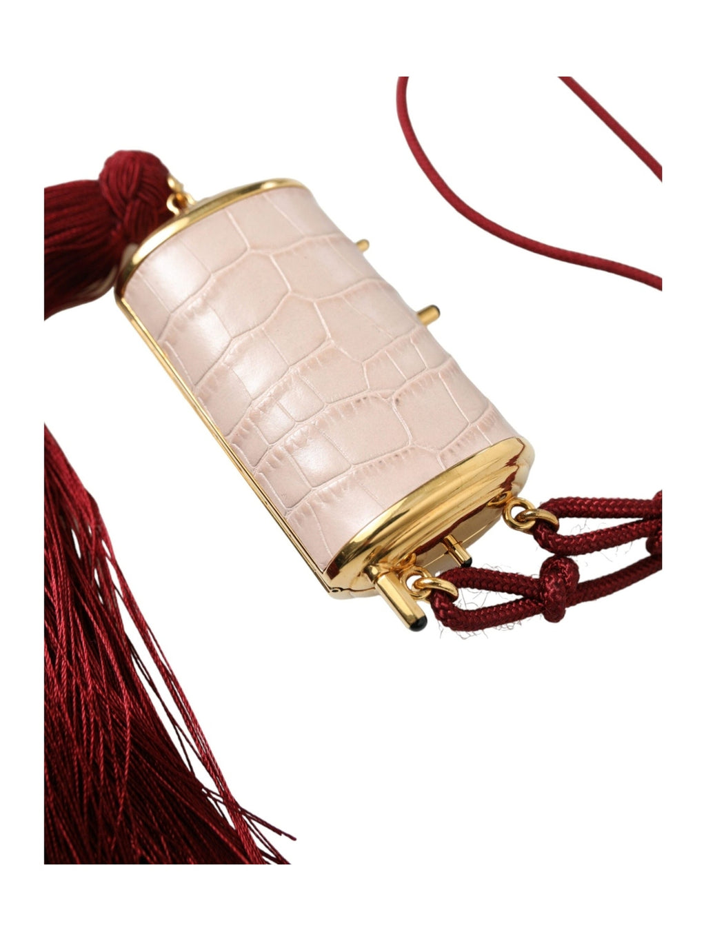 Dolce & Gabbana Pink Exotic Leather Mini Mirror Tassel Makeup Bag