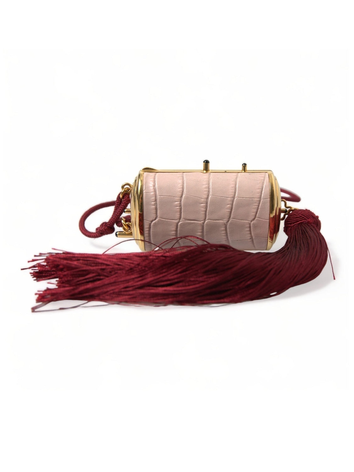 Dolce & Gabbana Pink Exotic Leather Mini Mirror Tassel Makeup Bag