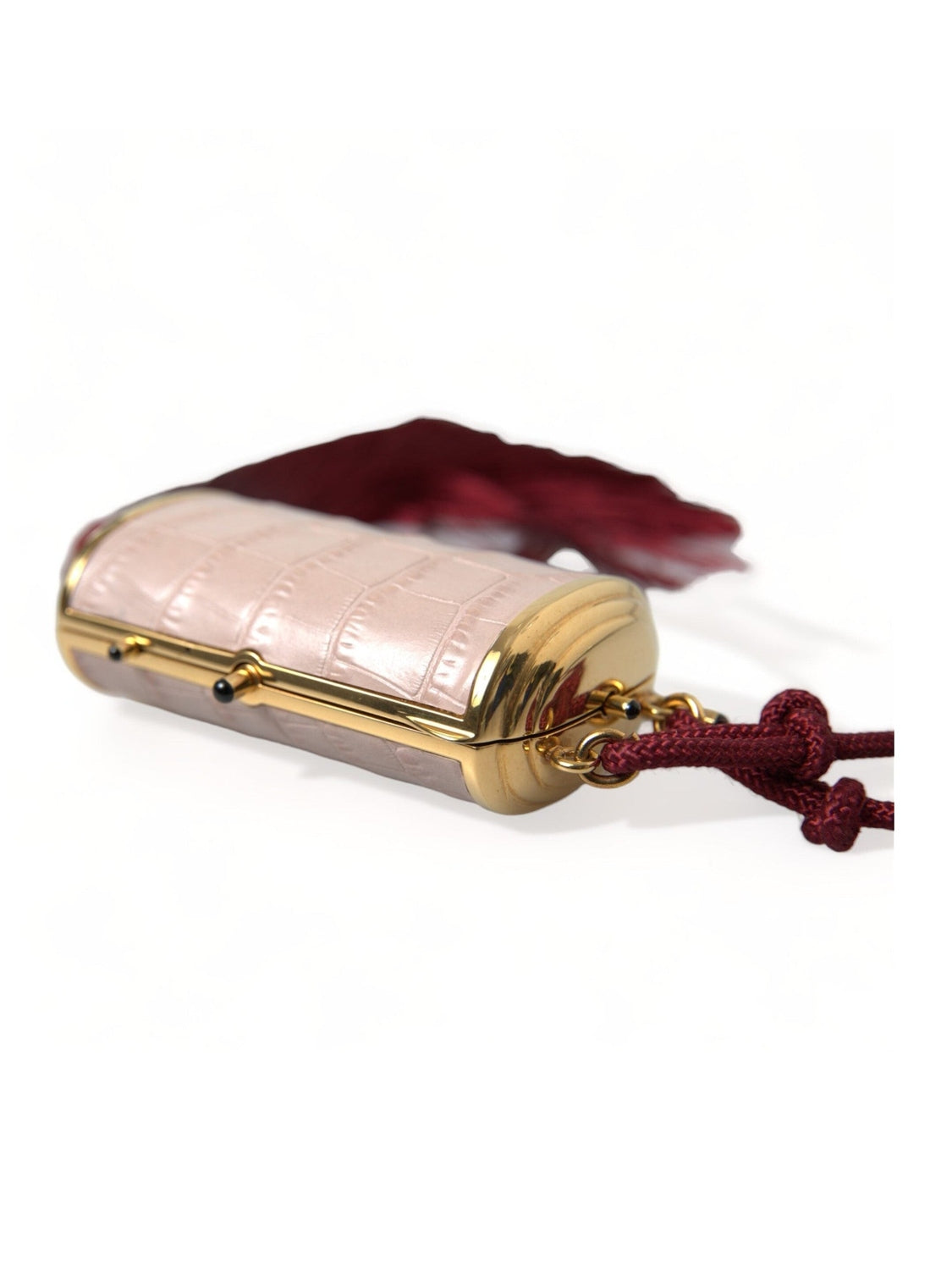 Dolce & Gabbana Pink Exotic Leather Mini Mirror Tassel Makeup Bag