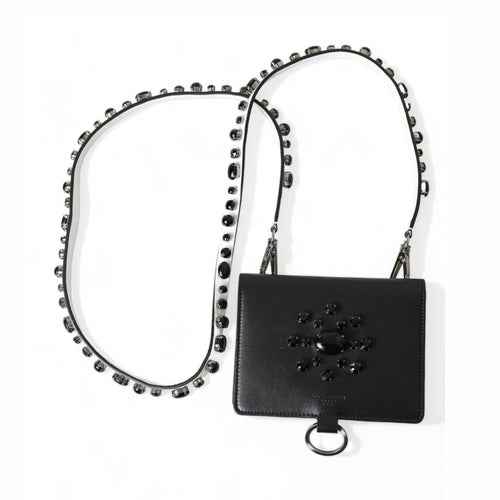 Black Leather Crystal Embellished Card Holder Wallet