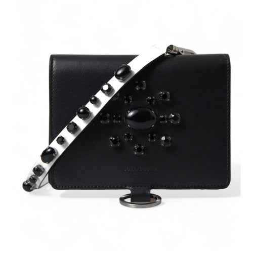 Black Leather Crystal Embellished Card Holder Wallet