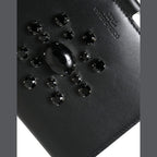 Dolce & Gabbana Black Leather Crystal Embellished Card Holder Wallet
