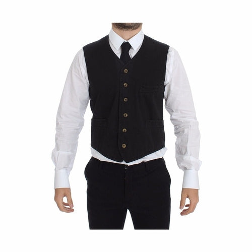 Dolce & Gabbana Black Cotton Viscose Dress Vest Blazer