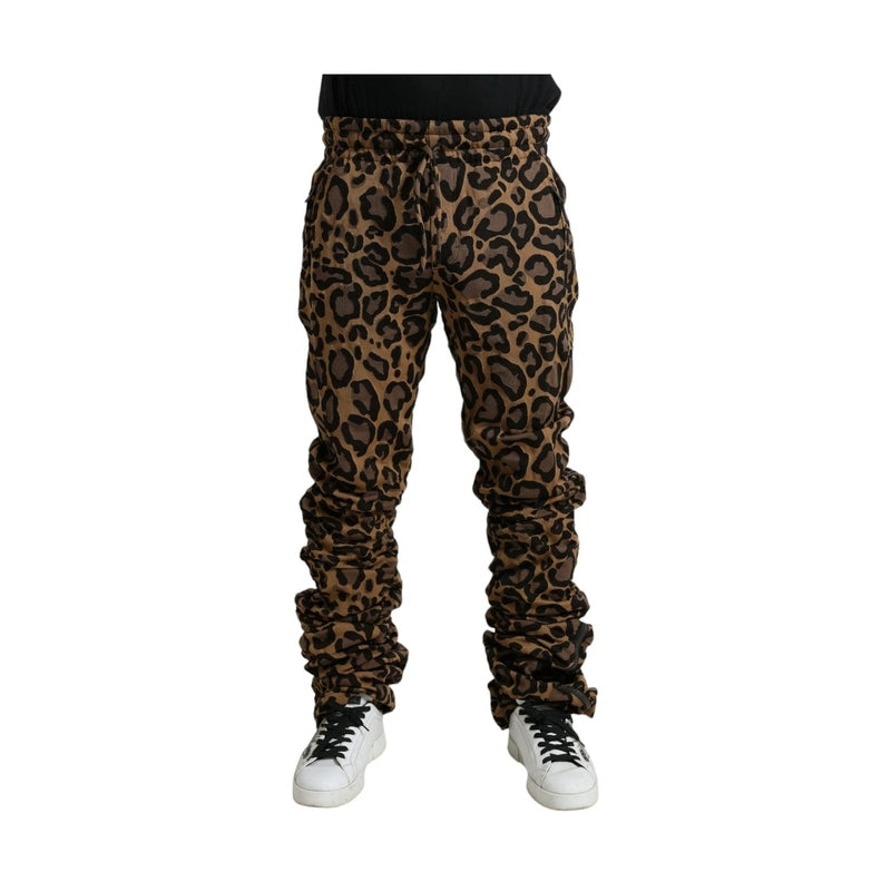 Dolce & Gabbana Brown Leopard Jacquard Jogger Pants