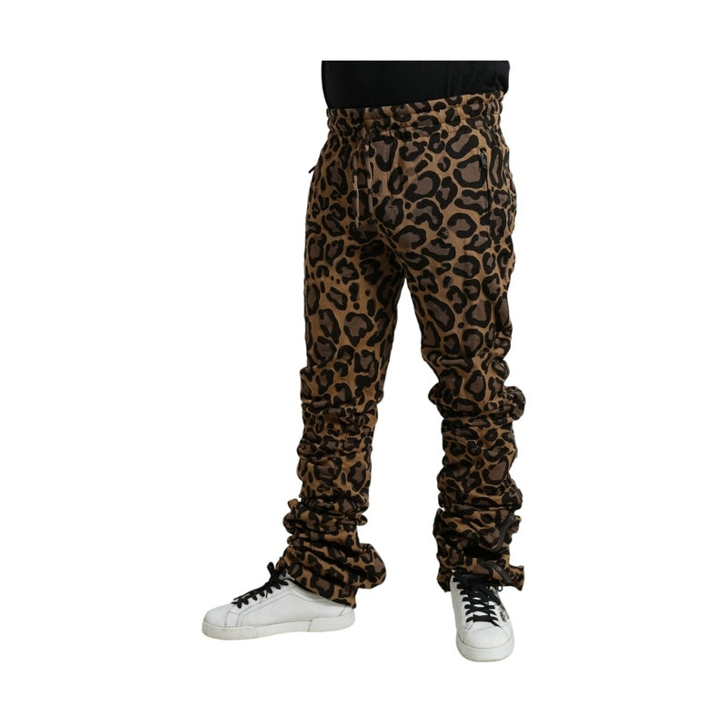 Dolce & Gabbana Brown Leopard Jacquard Jogger Pants