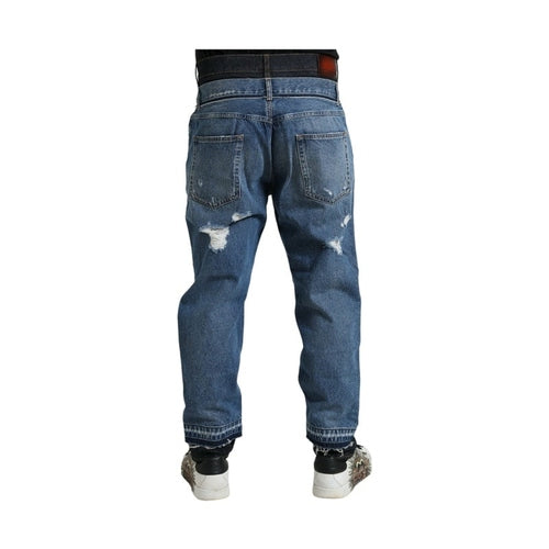 Dolce & Gabbana Blue Tattered Cotton Men Denim Jeans