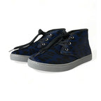 Dolce & Gabbana Blue Calfskin Leopard Mid Top Sneakers Shoes