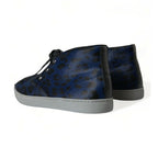 Dolce & Gabbana Blue Calfskin Leopard Mid Top Sneakers Shoes