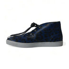 Dolce & Gabbana Blue Calfskin Leopard Mid Top Sneakers Shoes