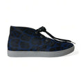 Dolce & Gabbana Blue Calfskin Leopard Mid Top Sneakers Shoes