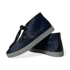 Dolce & Gabbana Blue Calfskin Leopard Mid Top Sneakers Shoes