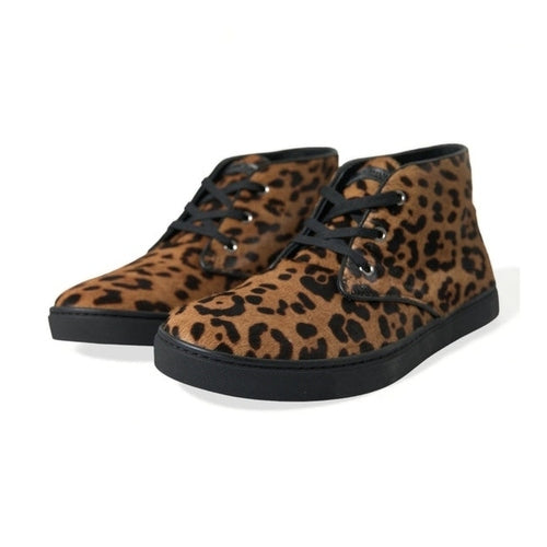 Dolce & Gabbana Brown Leopard Pony Hair Leather Sneakers Shoes