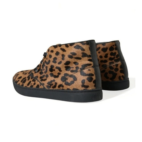 Dolce & Gabbana Brown Leopard Pony Hair Leather Sneakers Shoes