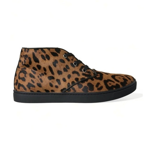 Dolce & Gabbana Brown Leopard Pony Hair Leather Sneakers Shoes