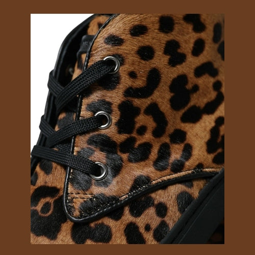 Dolce & Gabbana Brown Leopard Pony Hair Leather Sneakers Shoes