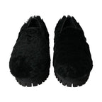 Dolce & Gabbana Black Fur Leather Slippers Dress Shoes
