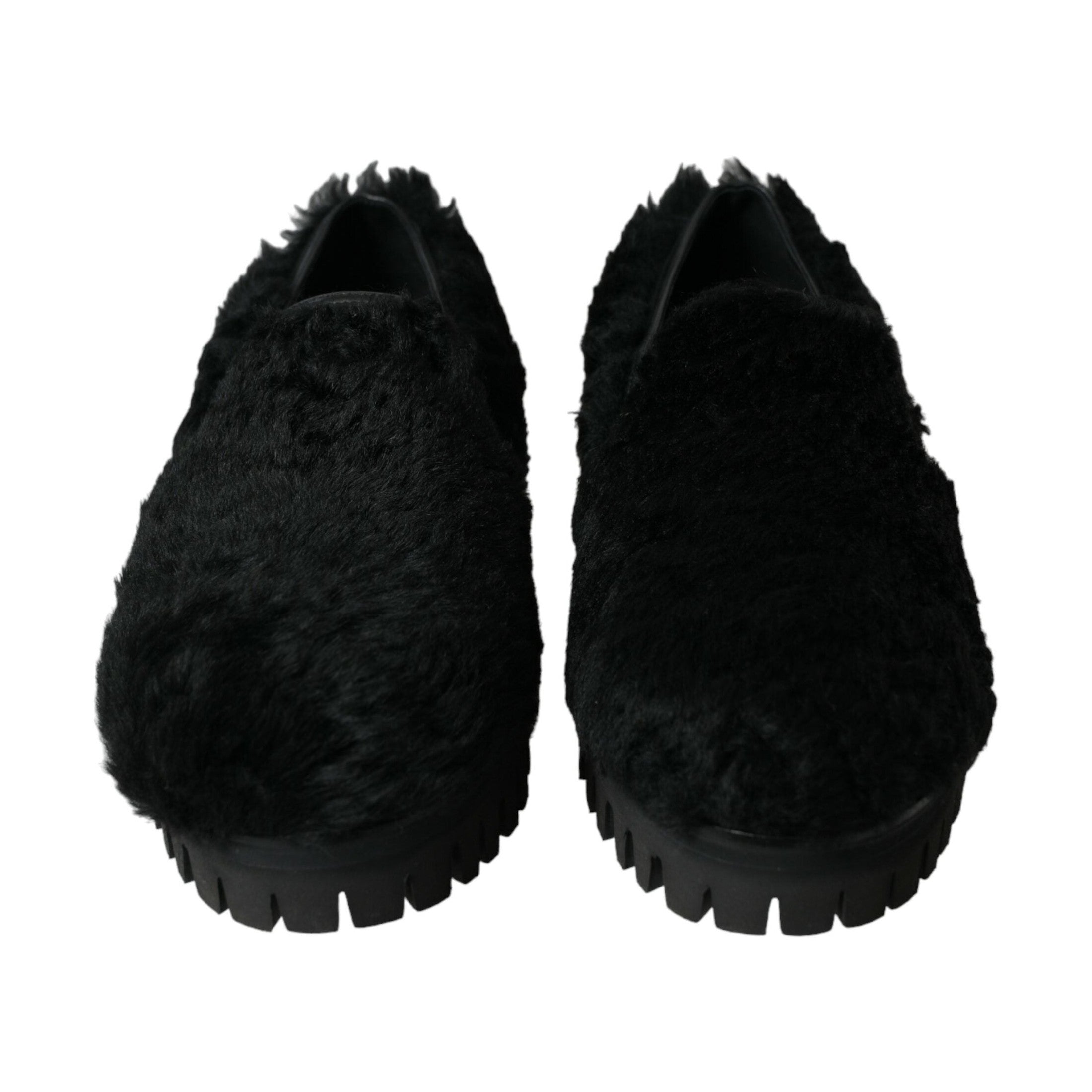 Dolce & Gabbana Black Fur Leather Slippers Dress Shoes