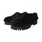 Dolce & Gabbana Black Fur Leather Slippers Dress Shoes