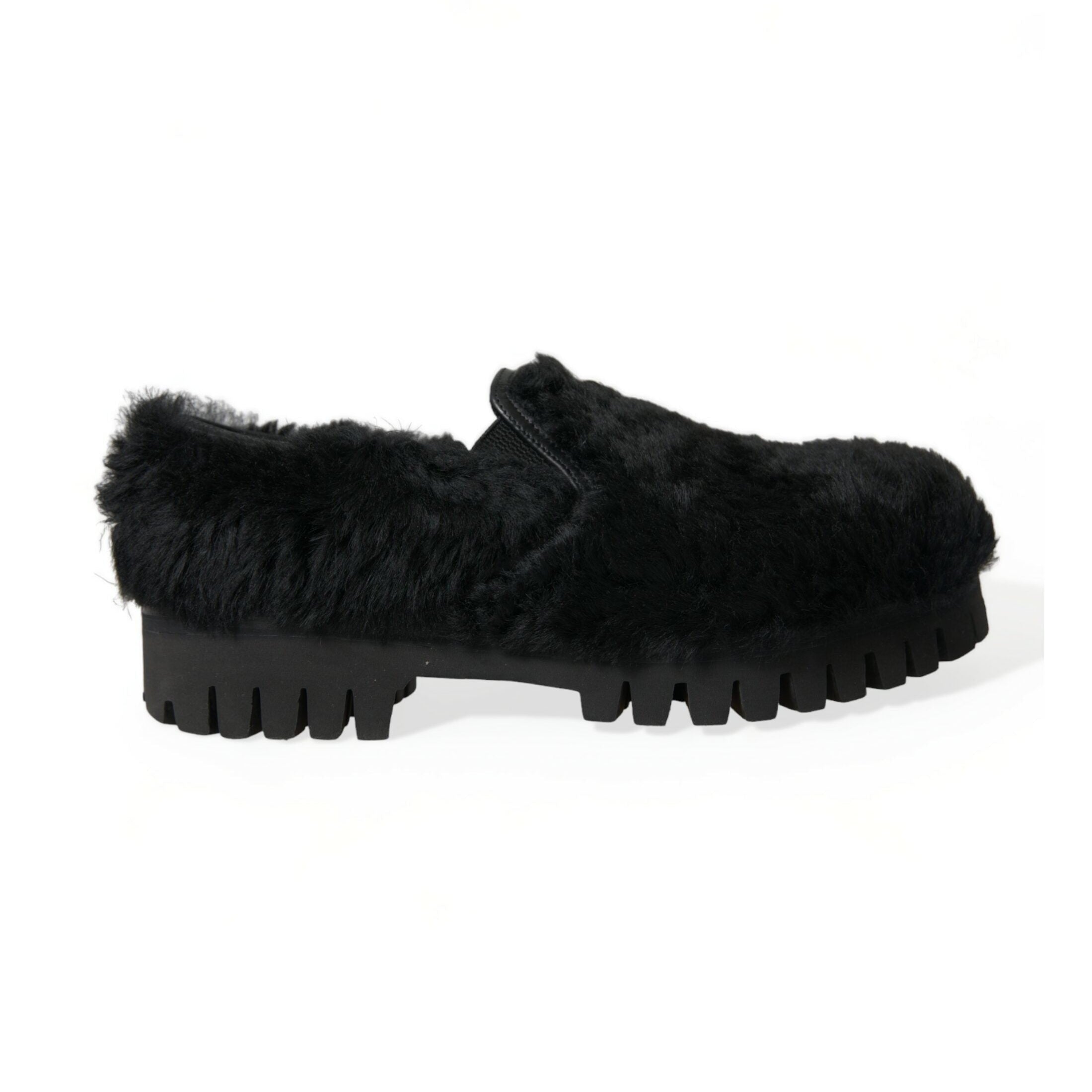 Dolce & Gabbana Black Fur Leather Slippers Dress Shoes