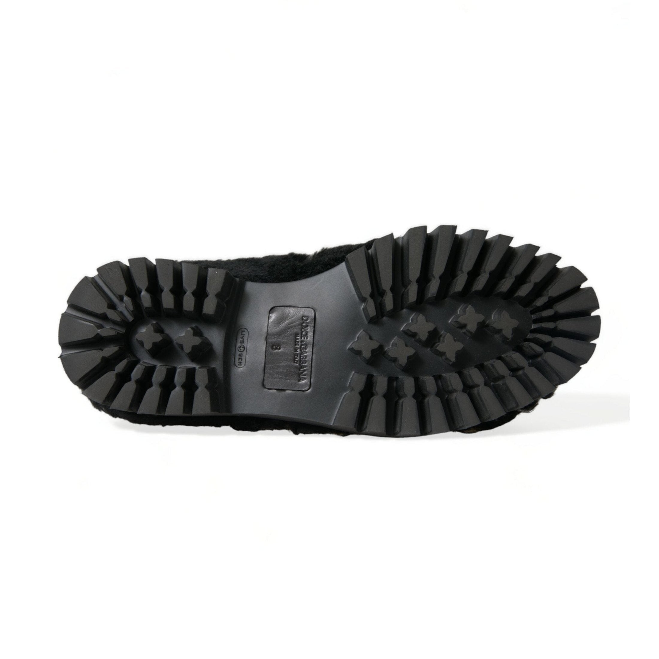 Dolce & Gabbana Black Fur Leather Slippers Dress Shoes