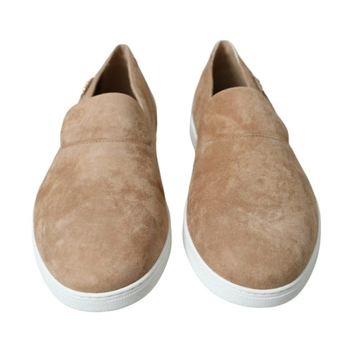 Dolce & Gabbana Beige Suede Caiman Men Loafers Slippers Shoes