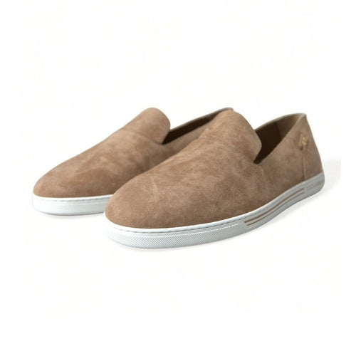 Dolce & Gabbana Beige Suede Caiman Men Loafers Slippers Shoes