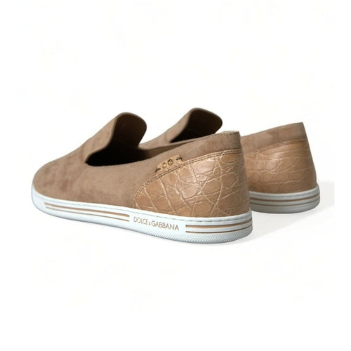 Dolce & Gabbana Beige Suede Caiman Men Loafers Slippers Shoes