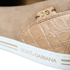 Dolce & Gabbana Beige Suede Caiman Men Loafers Slippers Shoes