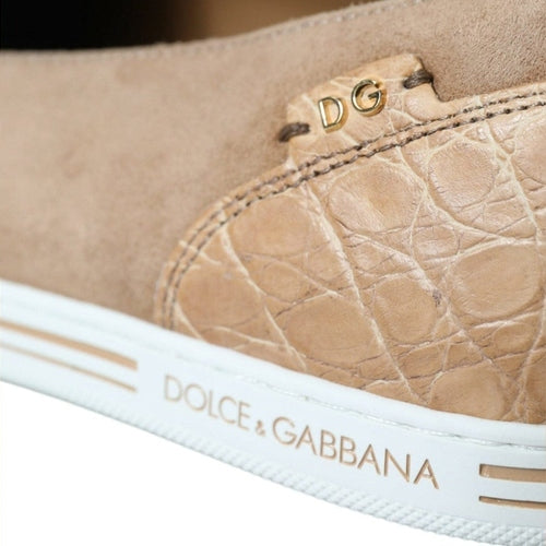 Dolce & Gabbana Beige Suede Caiman Men Loafers Slippers Shoes