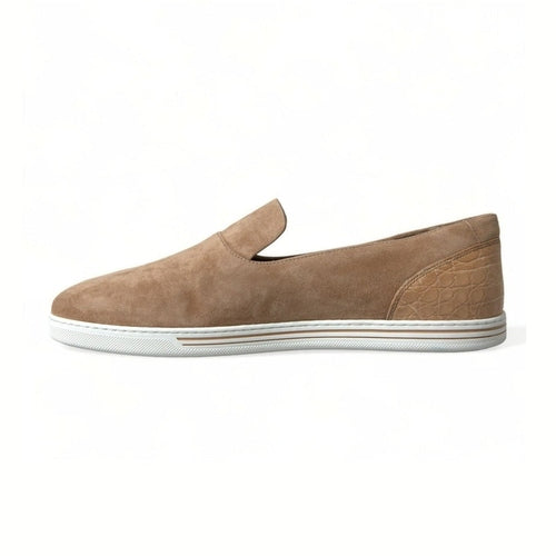Dolce & Gabbana Beige Suede Caiman Men Loafers Slippers Shoes
