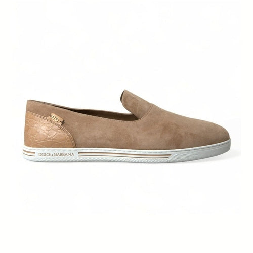 Dolce & Gabbana Beige Suede Caiman Men Loafers Slippers Shoes