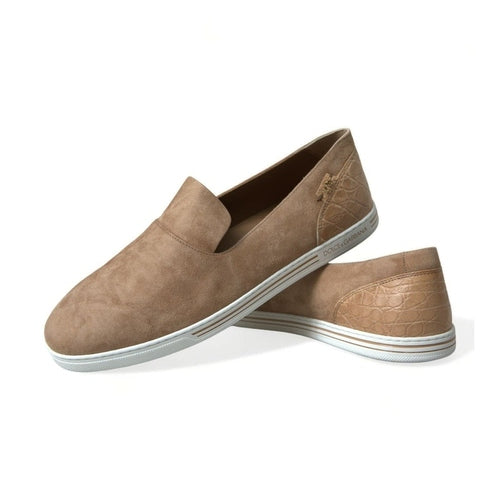 Dolce & Gabbana Beige Suede Caiman Men Loafers Slippers Shoes