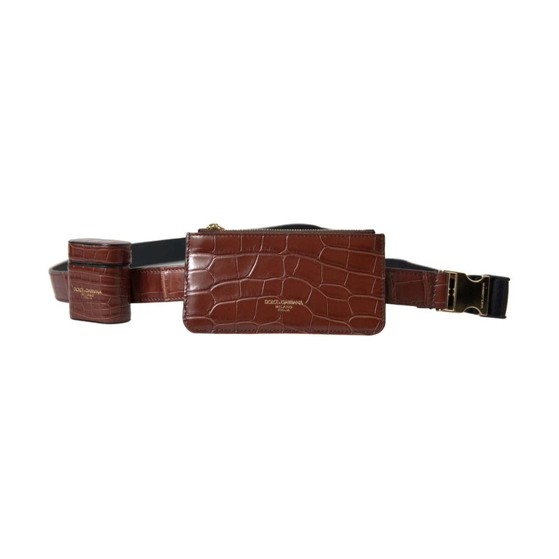Dolce & Gabbana Brown Alligator Leather Airpods Case Coin Purse Wallet