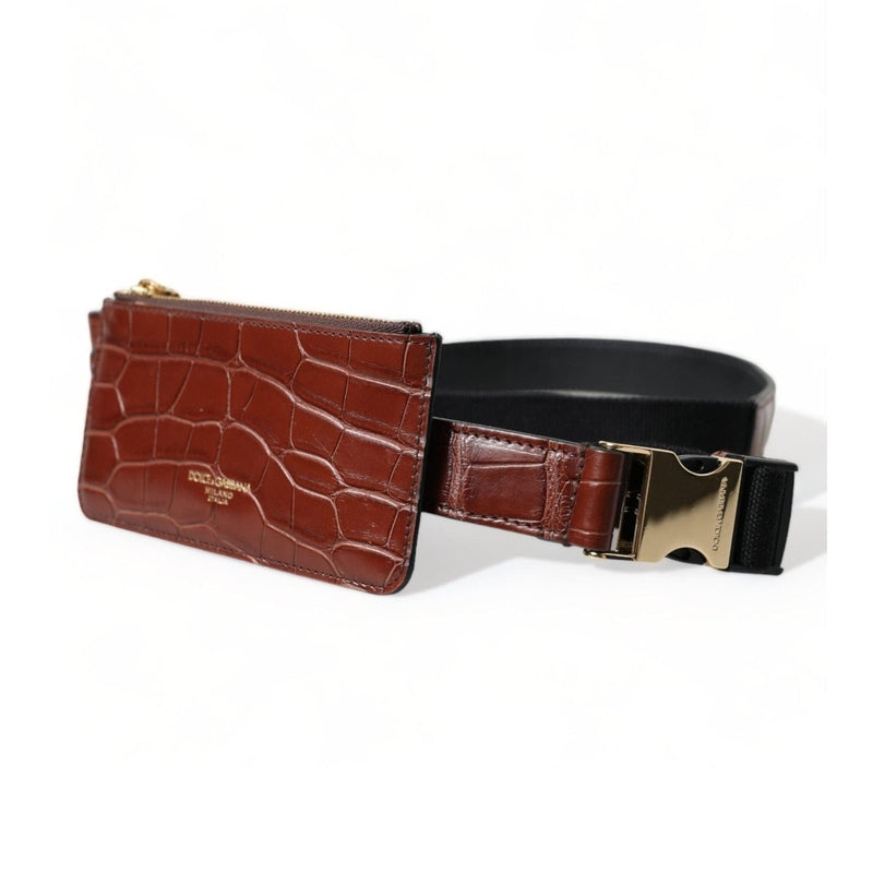 Dolce & Gabbana Brown Alligator Leather Airpods Case Coin Purse Wallet