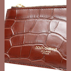 Dolce & Gabbana Brown Alligator Leather Airpods Case Coin Purse Wallet