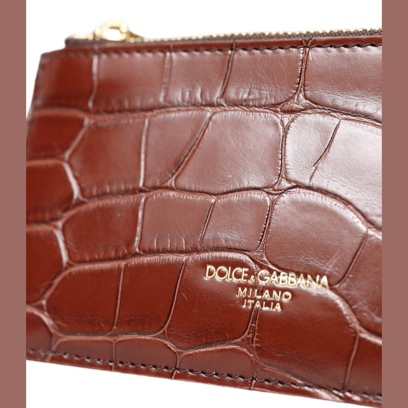 Dolce & Gabbana Brown Alligator Leather Airpods Case Coin Purse Wallet
