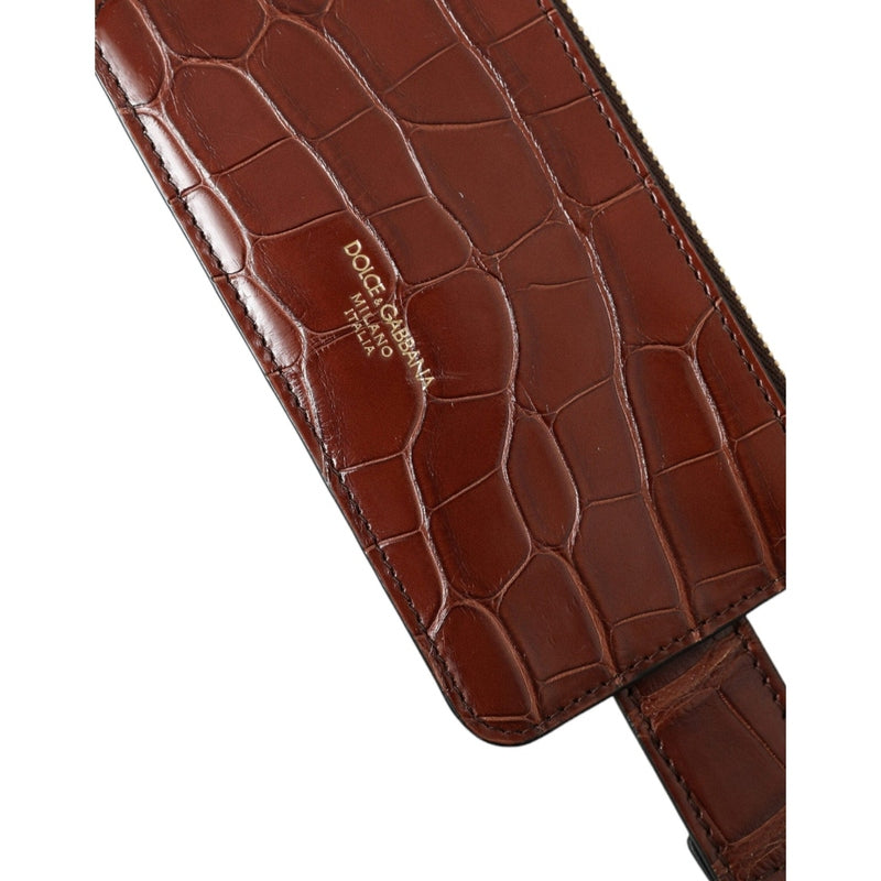 Dolce & Gabbana Brown Alligator Leather Airpods Case Coin Purse Wallet