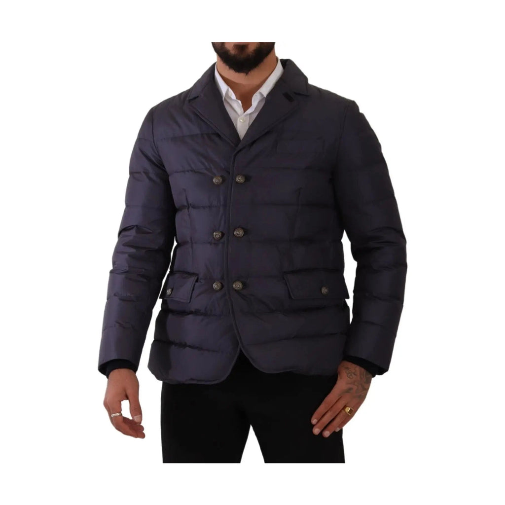 Dolce & Gabbana Blue Silk Goat Coat Blouson Winter Jacket