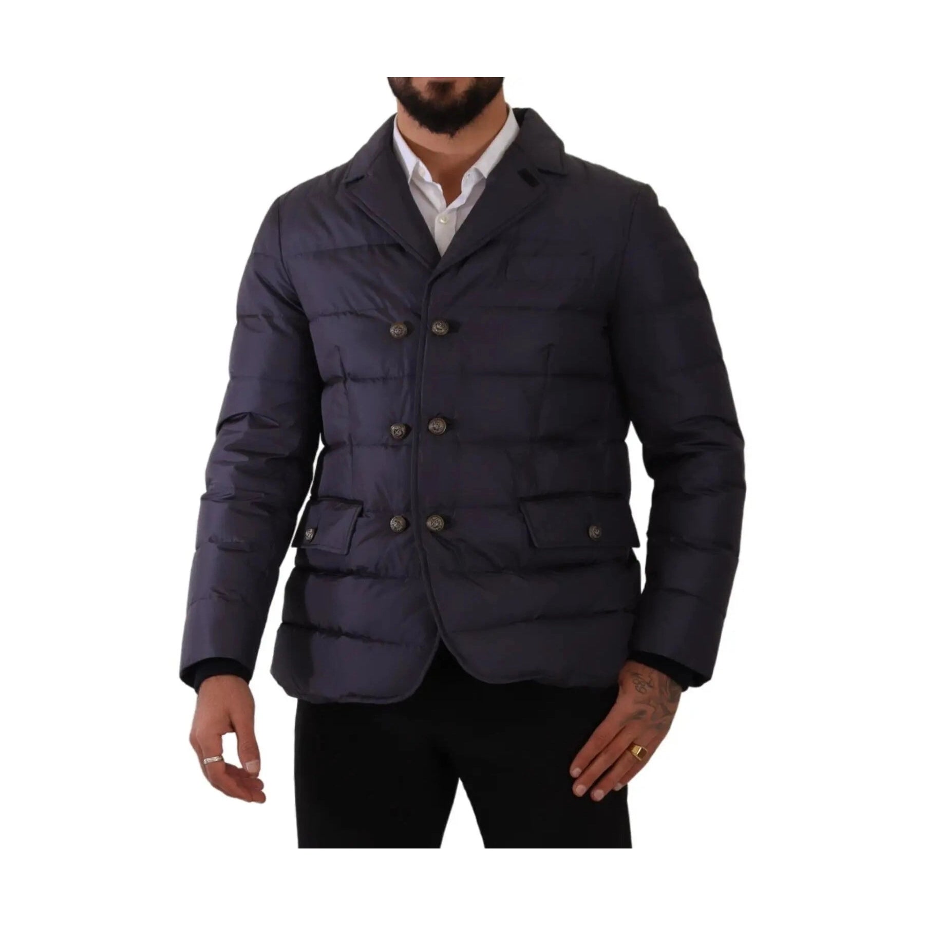 Dolce & Gabbana Blue Silk Goat Coat Blouson Winter Jacket