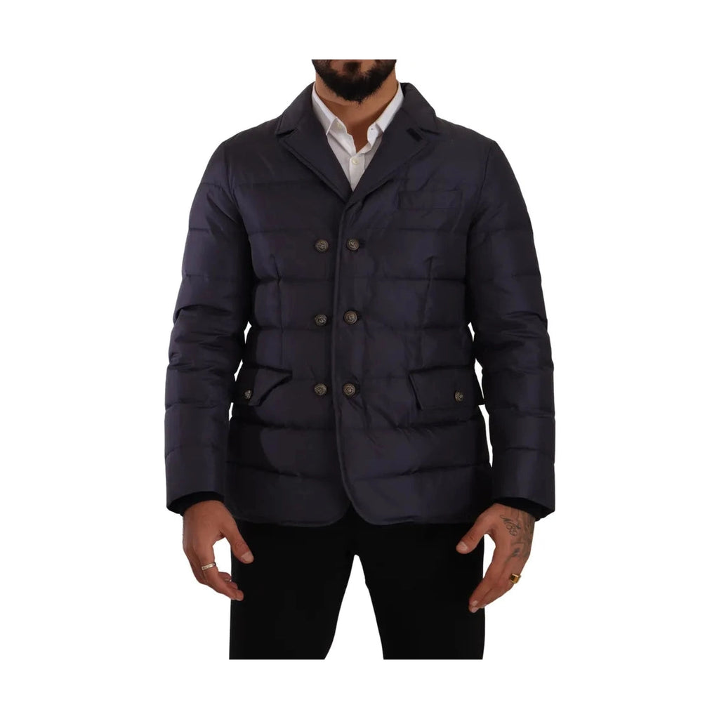 Dolce & Gabbana Blue Silk Goat Coat Blouson Winter Jacket