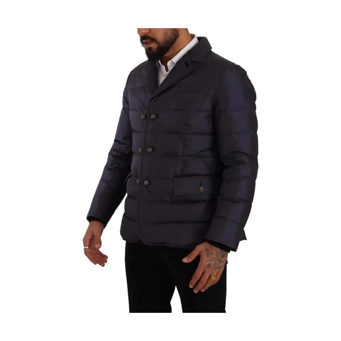 Dolce & Gabbana Blue Silk Goat Coat Blouson Winter Jacket