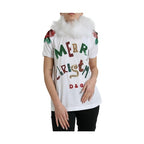 Dolce & Gabbana White Cotton Christmas Sequin Fur T-shirt