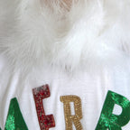 Dolce & Gabbana White Cotton Christmas Sequin Fur T-shirt