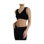 Dolce & Gabbana Black Cropped Cashmere V-neck Bustier Top
