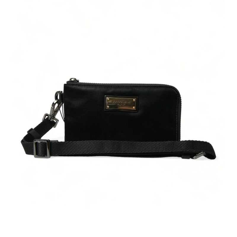 Dolce & Gabbana Black Nylon Logo Plaque Keyring Pouch Clutch Bag