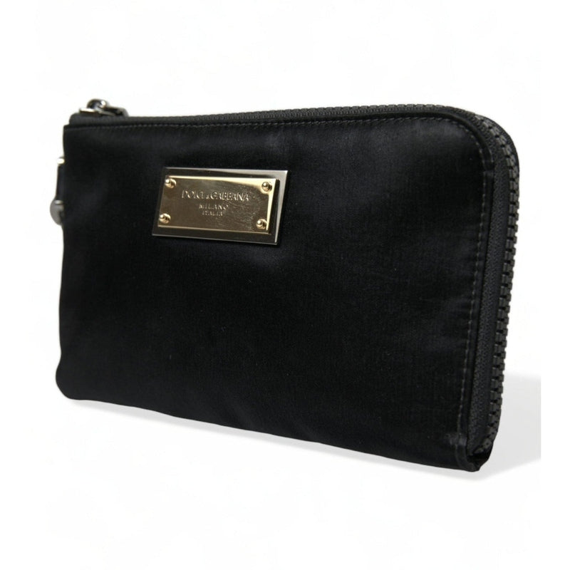 Dolce & Gabbana Black Nylon Logo Plaque Keyring Pouch Clutch Bag