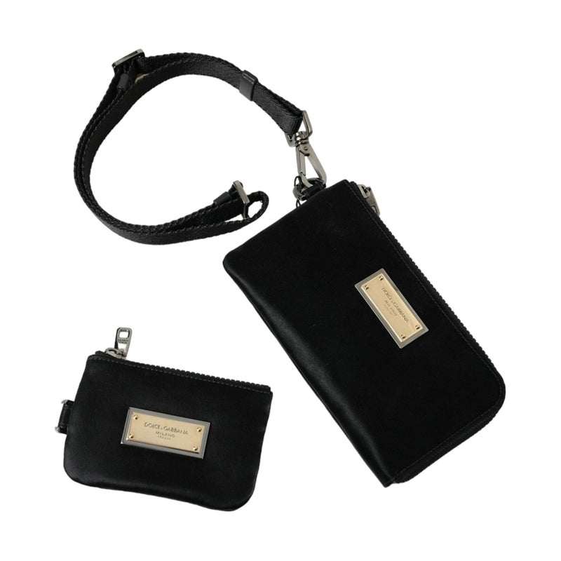 Dolce & Gabbana Black Nylon Logo Plaque Keyring Pouch Clutch Bag