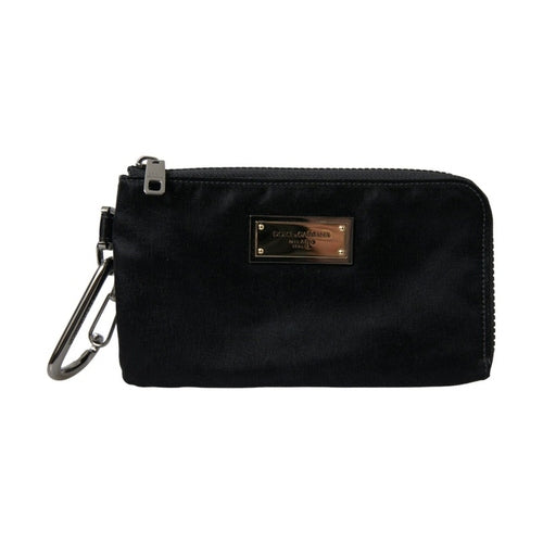 Dolce & Gabbana Black Nylon Logo Plaque Keyring Pouch Clutch Bags