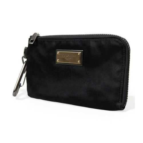 Dolce & Gabbana Black Nylon Logo Plaque Keyring Pouch Clutch Bags