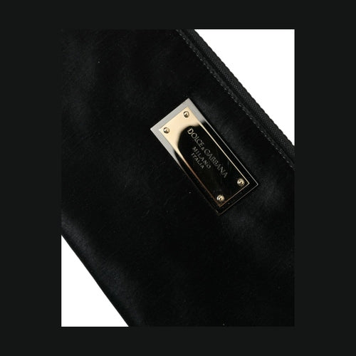 Dolce & Gabbana Black Nylon Logo Plaque Keyring Pouch Clutch Bags